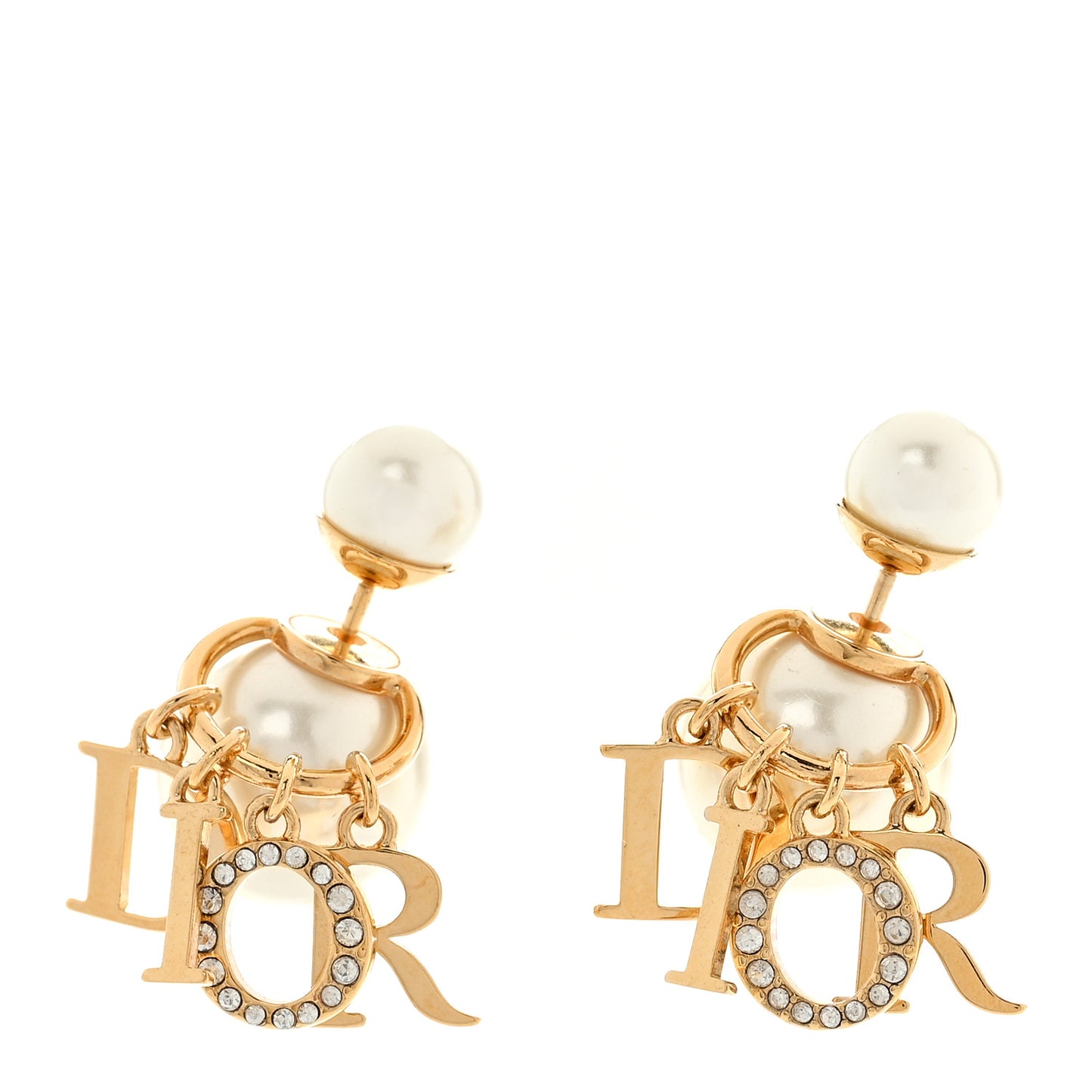 Pearl Crystal Tribal Logo Charms Earrings Gold