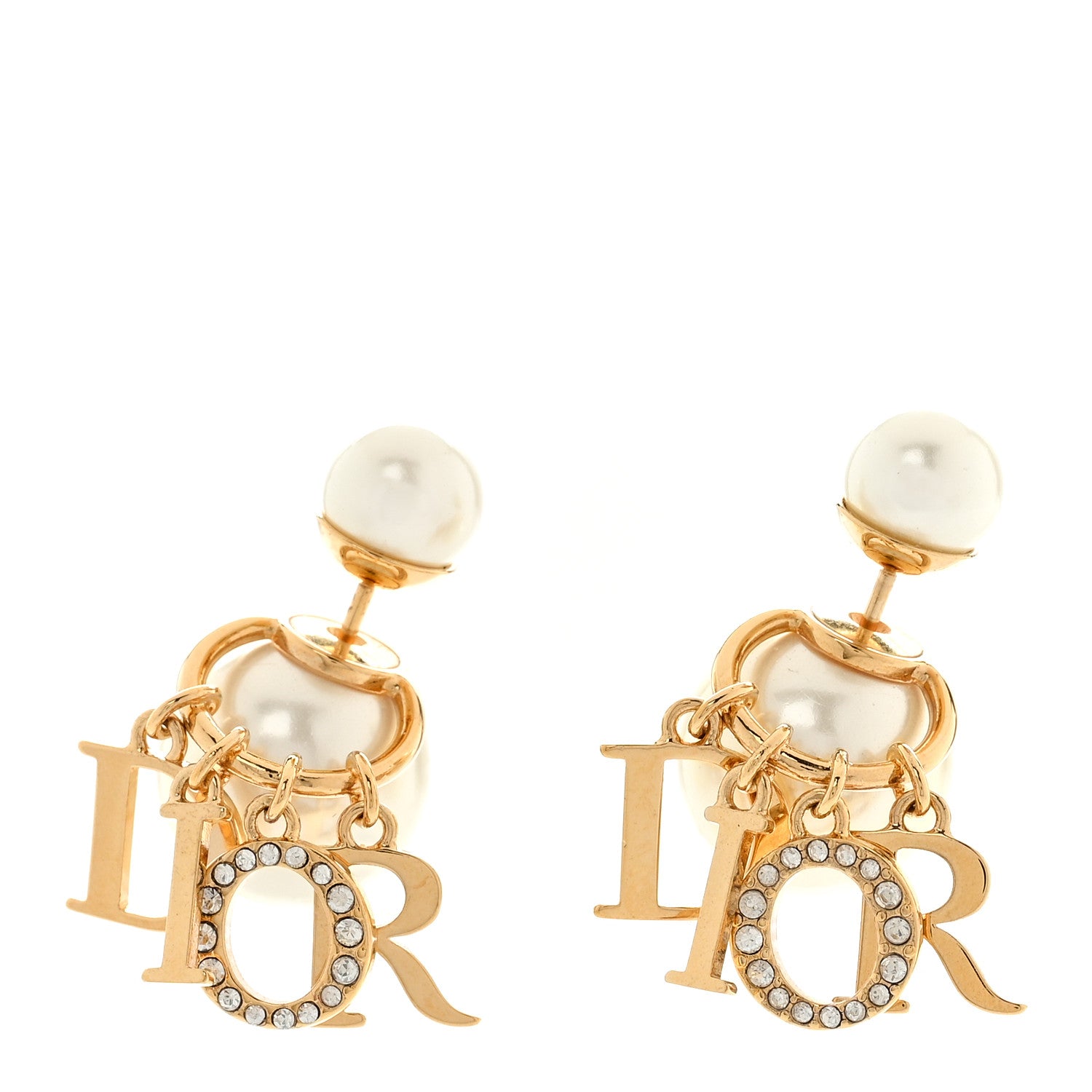 Christian Dior Pearl Crystal Tribal Logo Charms Earrings Gold 1 of 4