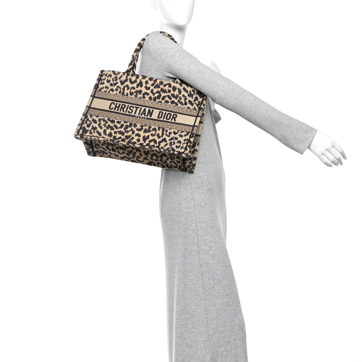 Christian Dior Canvas Mizza Embroidered Medium Leopard Book Tote