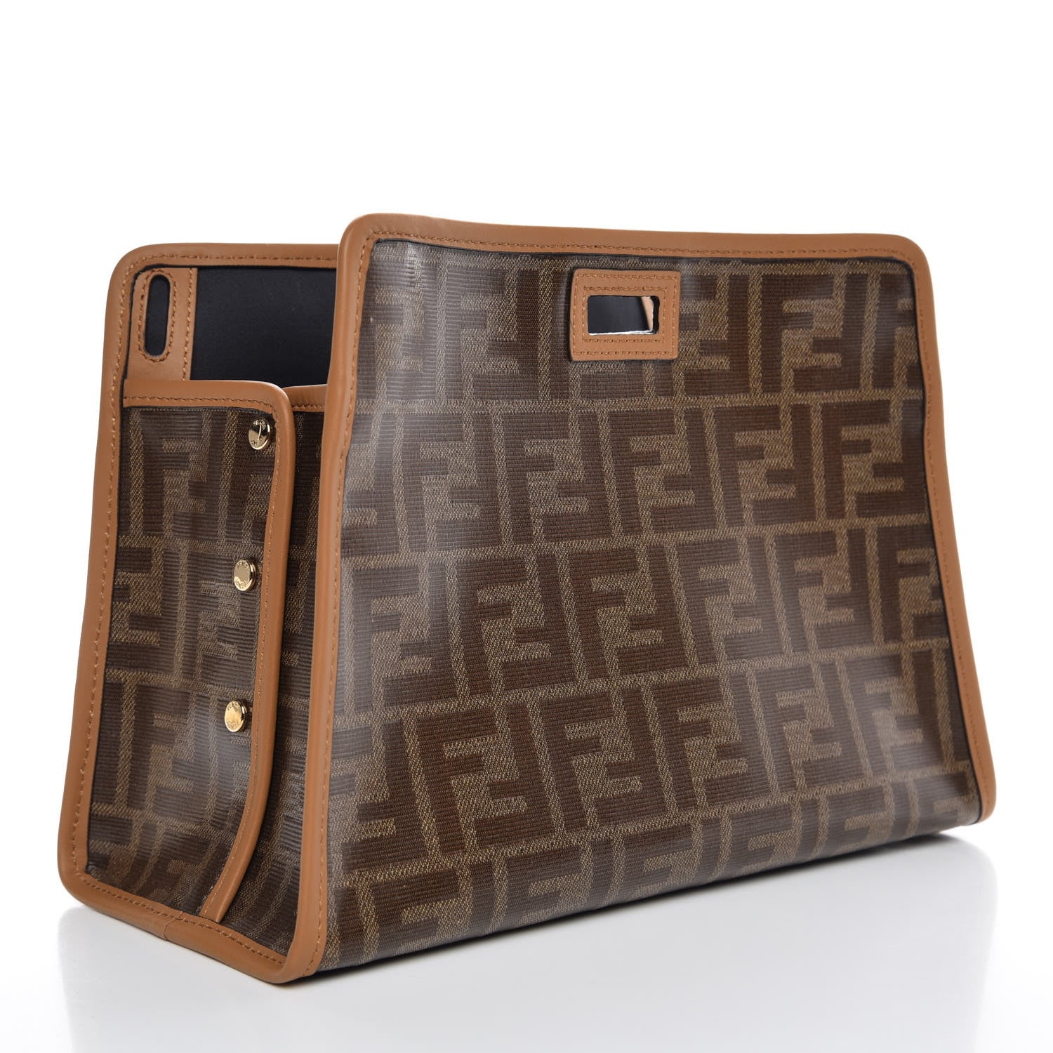 Fendi Glazed Fabric Vitello Century FF 1974 Stamp Patch Mini Peekaboo Defender Cover Mogano Panna Caramello 3 of 9