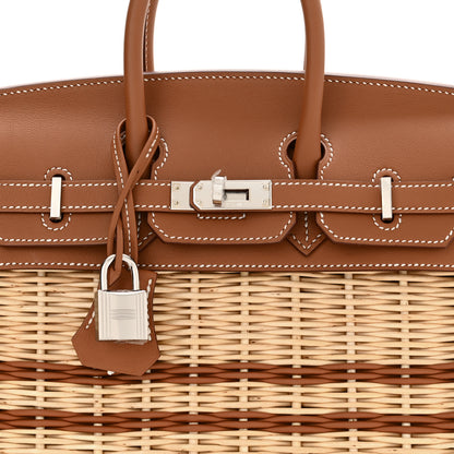 Hermes Wicker Swift Stripes Picnic Birkin 25 Naturel Gold 7 of 10