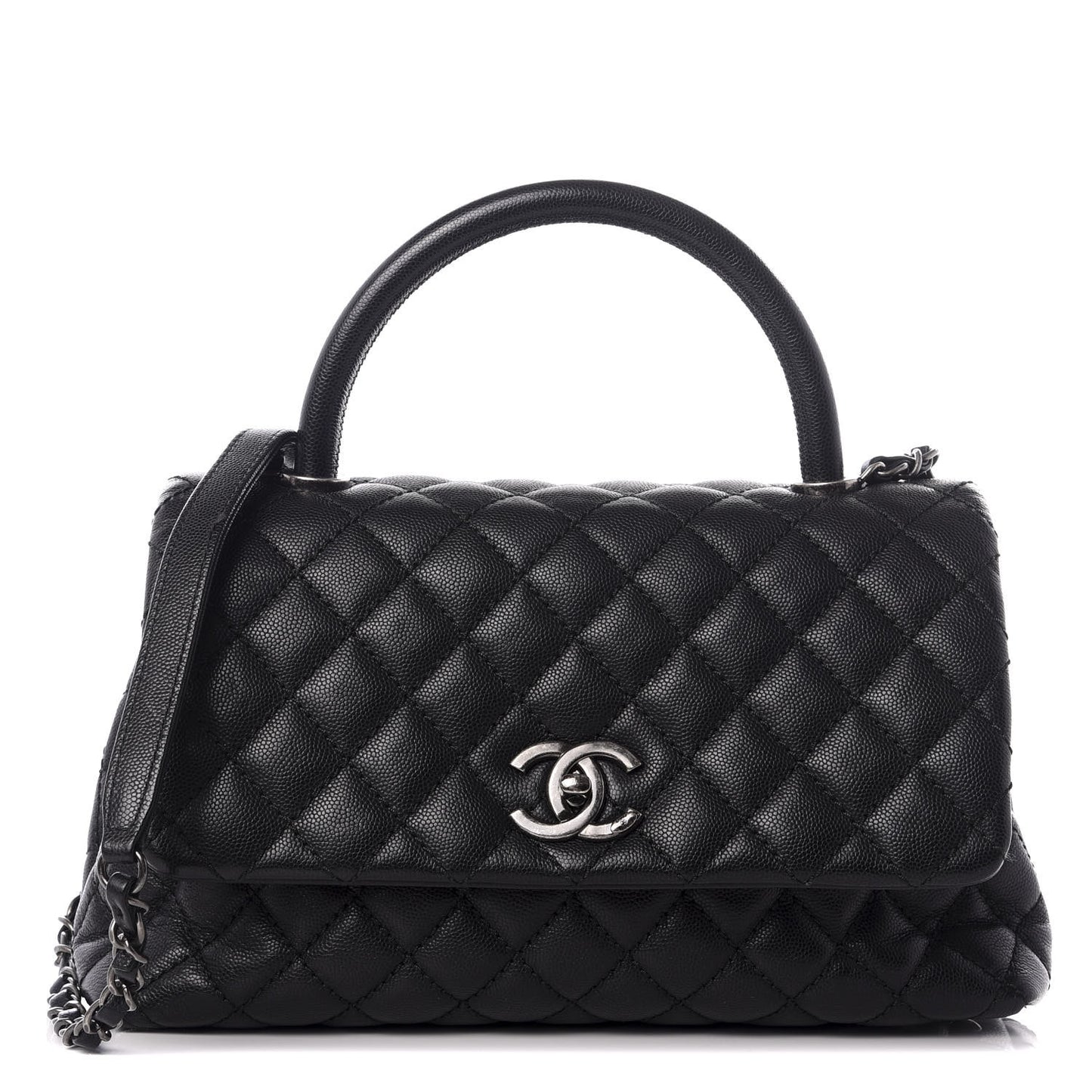 Caviar Quilted Small Coco Handle Flap Black
