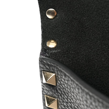 Valentino Garavani Pebbled Calfskin Medium Rockstud Envelope Flat Wristlet Pouch Black 7 of 8