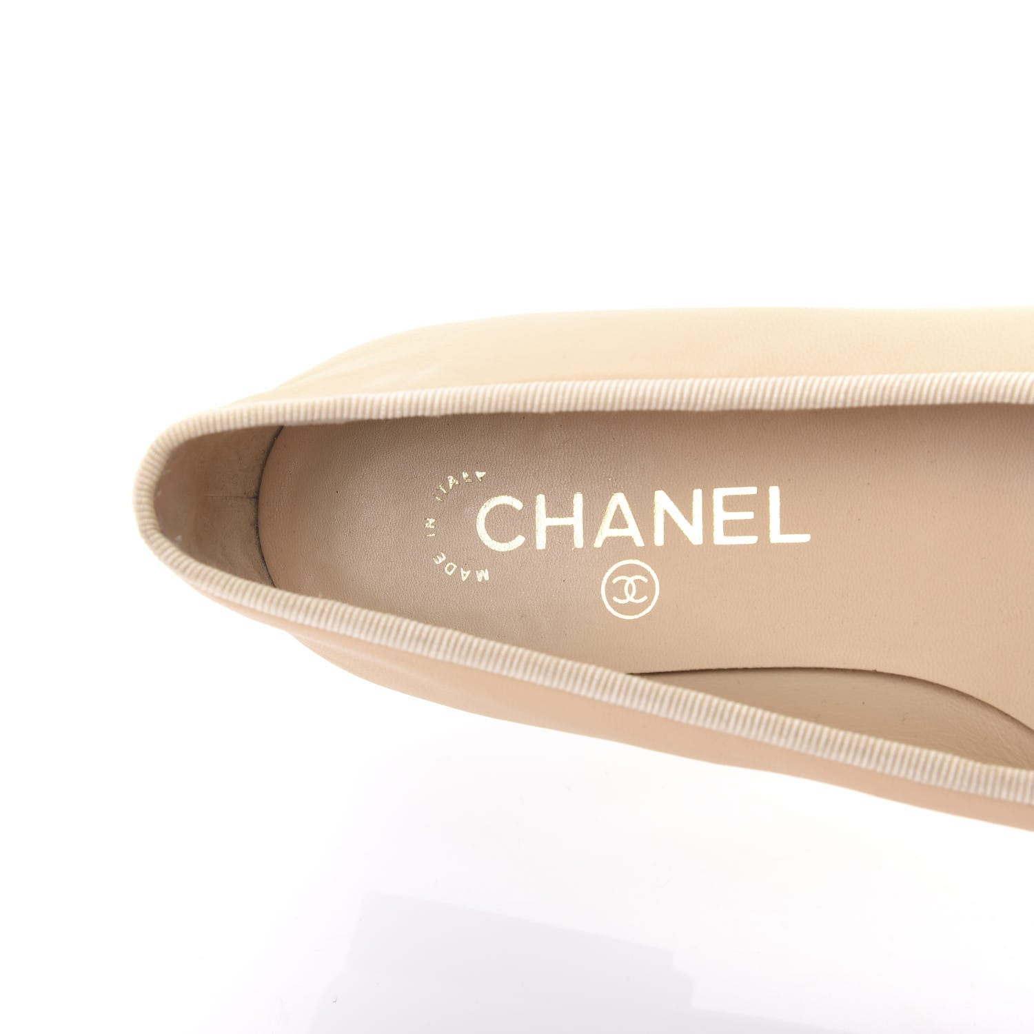 Chanel Lambskin Cap Toe CC Ballerina Flats 36 Beige Black 7 of 8