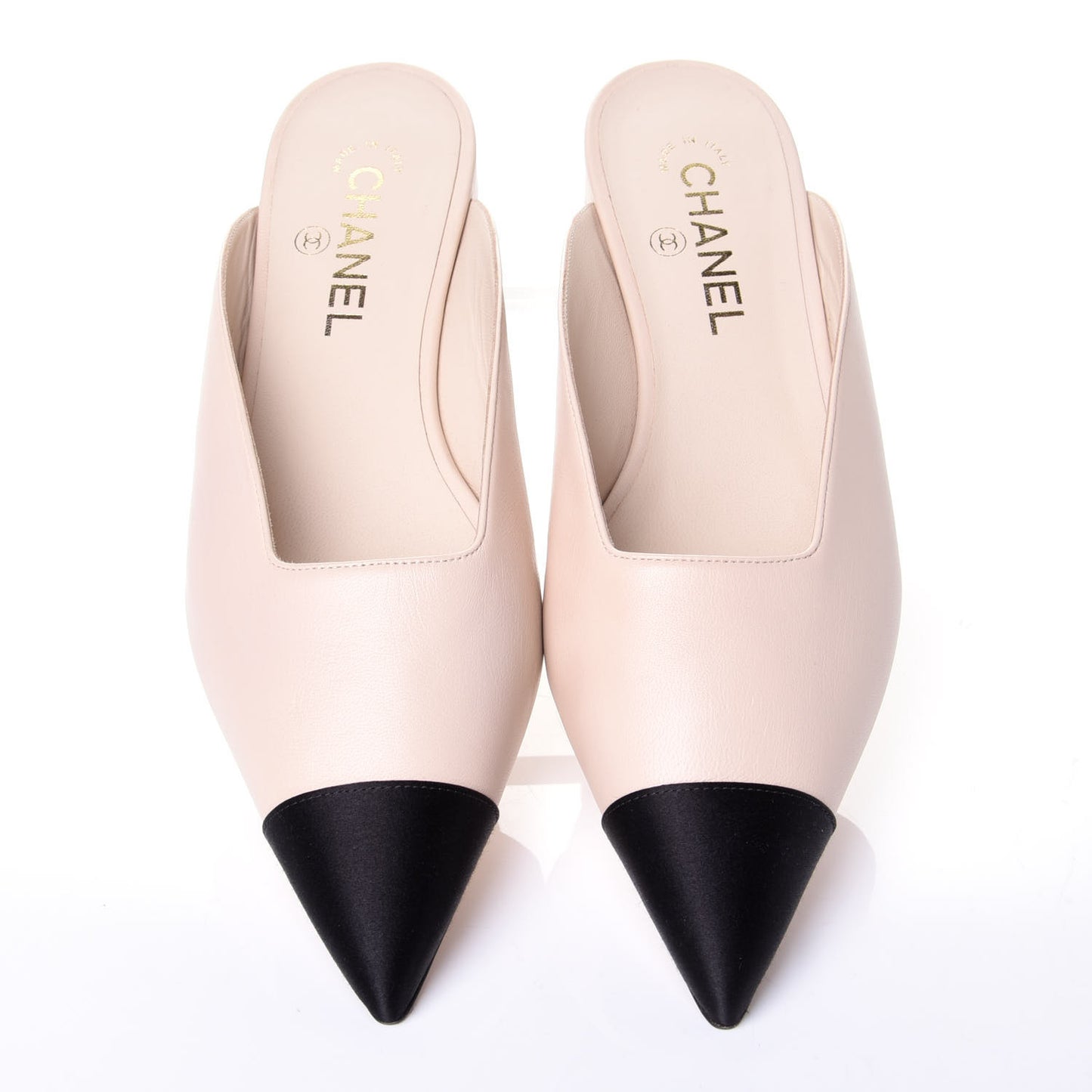 Lambskin Satin Cap Toe CC Mules 39 Pink Black