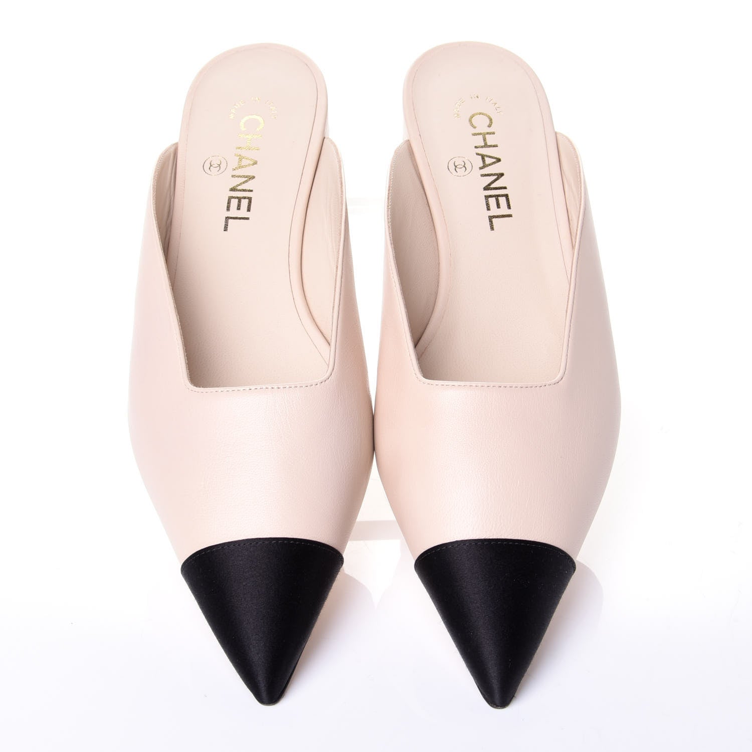 Chanel Lambskin Satin Cap Toe CC Mules 39 Pink Black 5 of 10