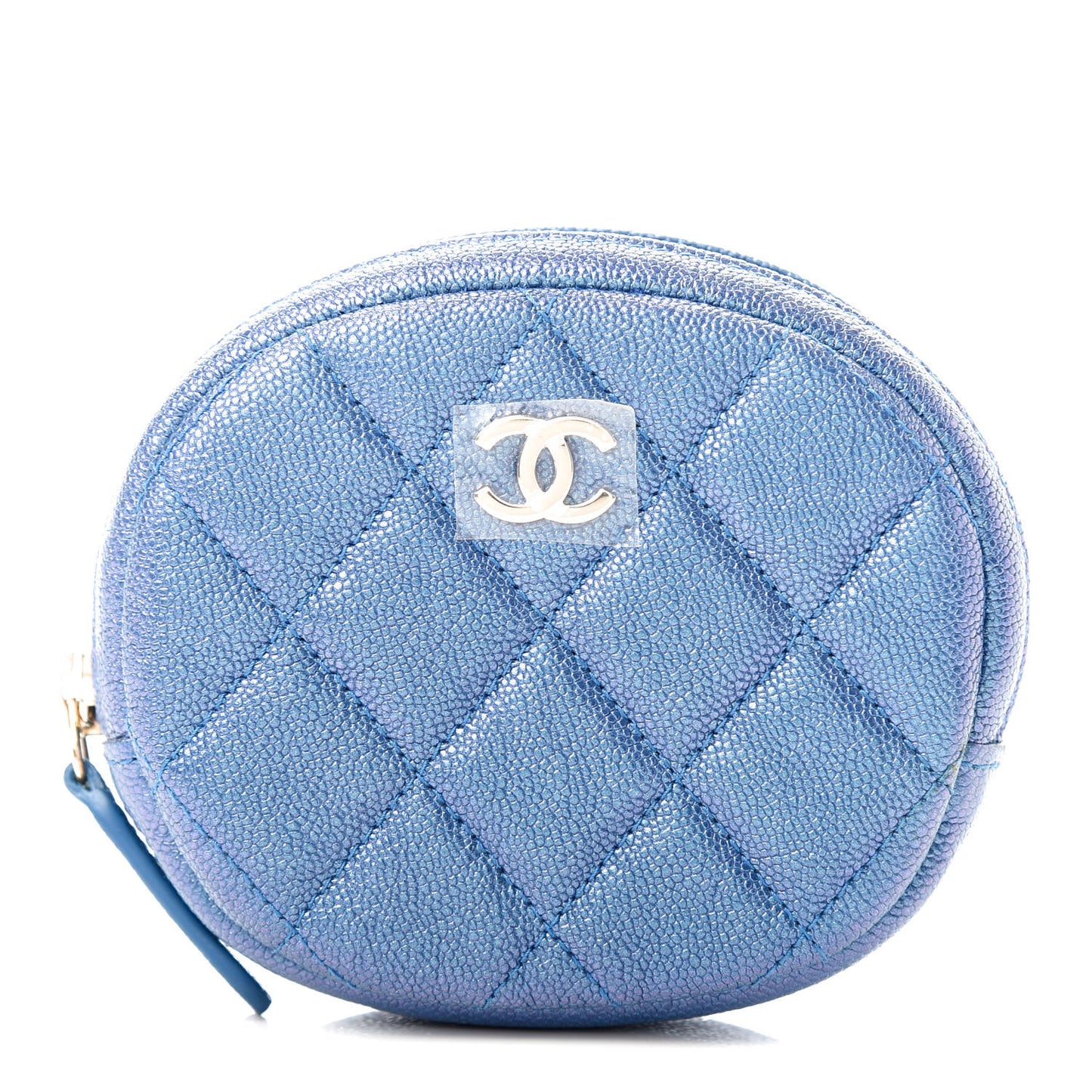 Iridescent Caviar Quilted Zip Around Classic Coin Purse Blue