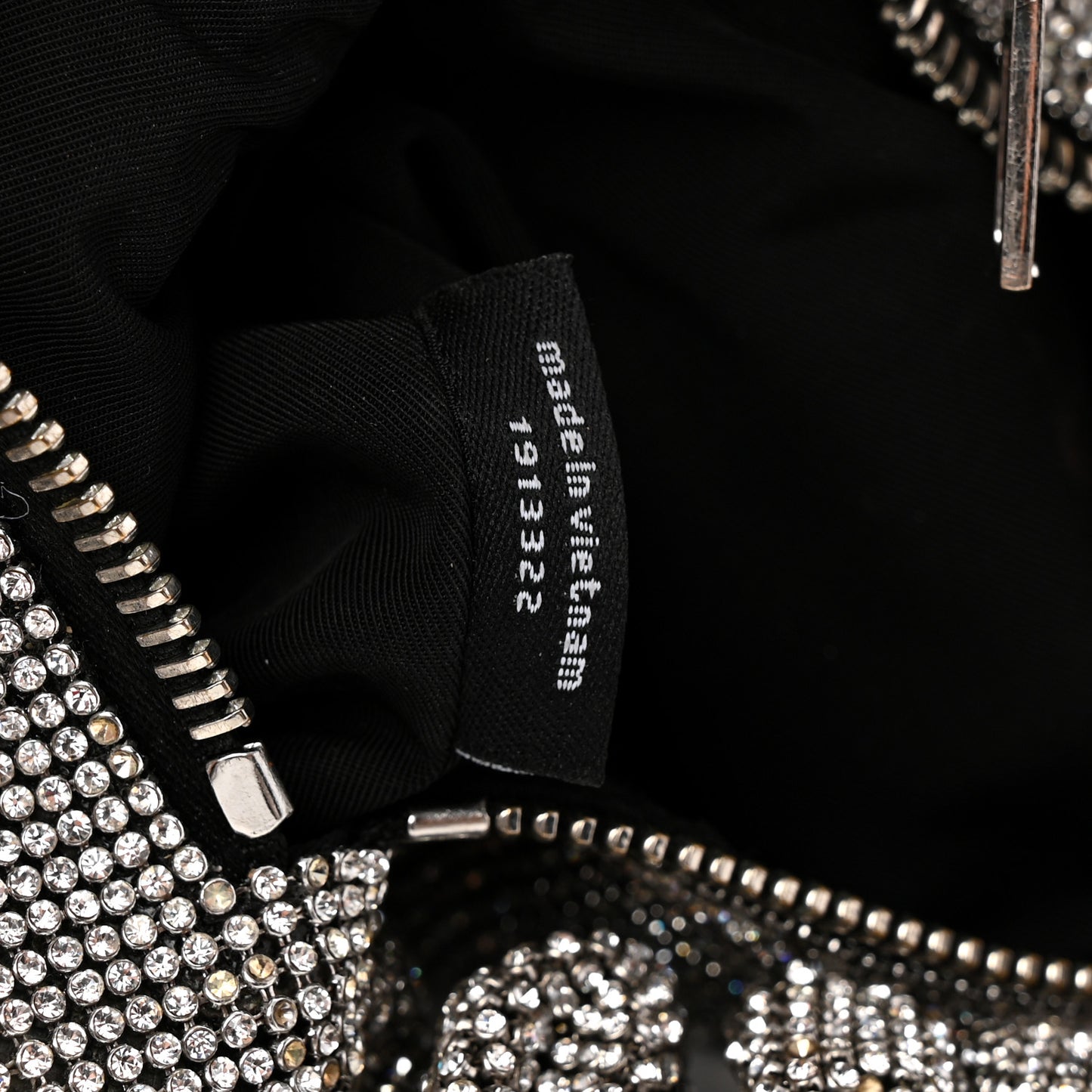 Mesh Crystal Rhinestone Mini Scrunchie Clutch Black Silver
