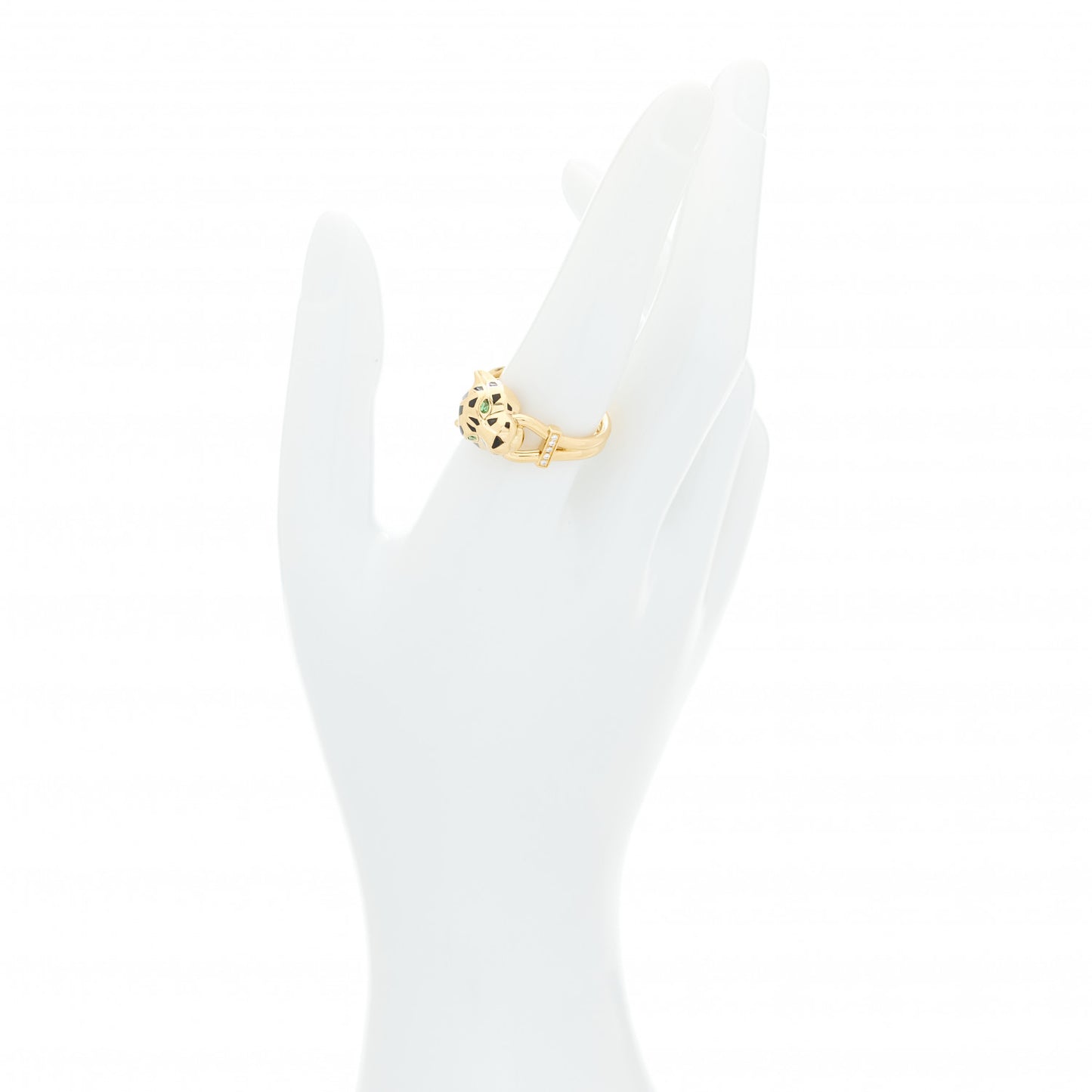 18K Yellow Gold Diamond Tsavorite Garnet Black Onyx Panthere de Cartier Ring 58 8.25