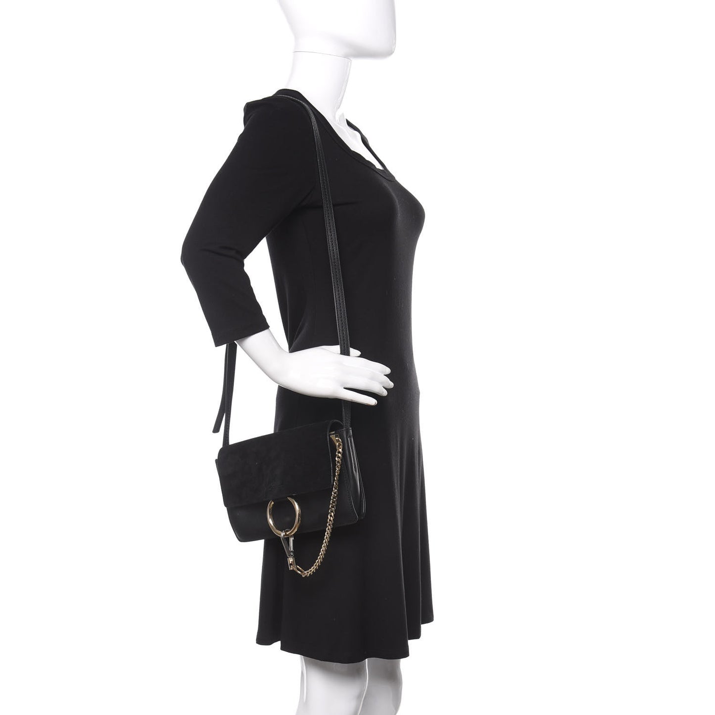 Suede Calfskin Small Faye Shoulder Bag Black