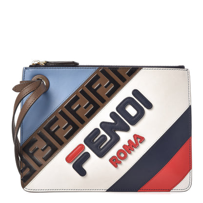 Fendi X FILA Vitello Century Mania Bi-Color FF 1974 Embossed Small Flat Clutch Nebula Blueberry Multicolor 1 of 11