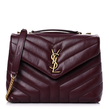 Saint Laurent Calfskin Y Quilted Monogram Small Loulou Chain Satchel Dark Legion Red 1 of 11