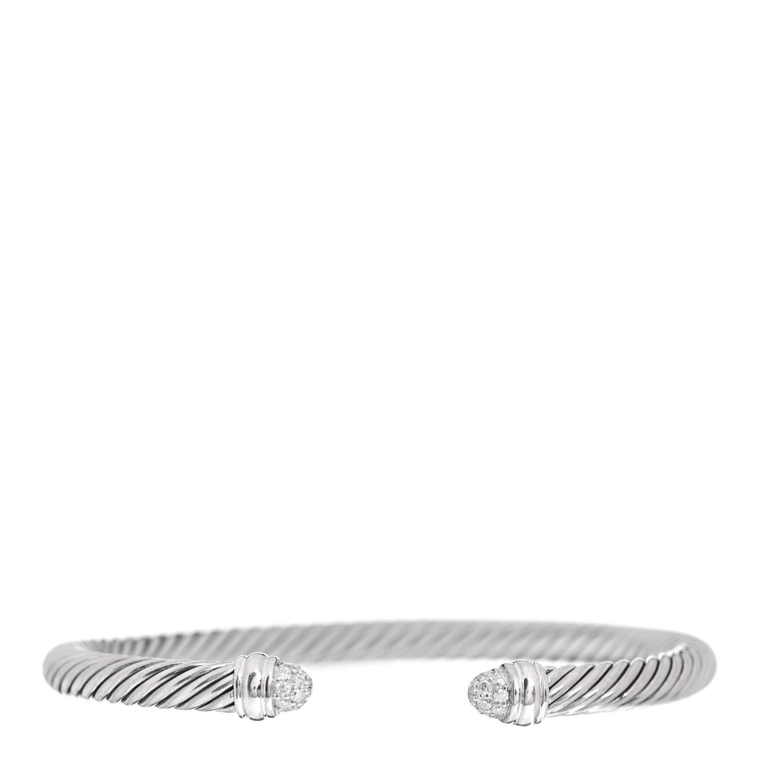 David Yurman Sterling Silver Pave Diamond 5mm Cable Classics Bracelet 1 of 4