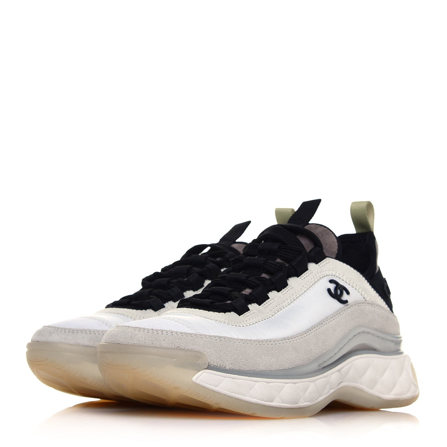 Velvet Calfskin Mixed Fibers CC Sneakers 36.5 Ivory Black