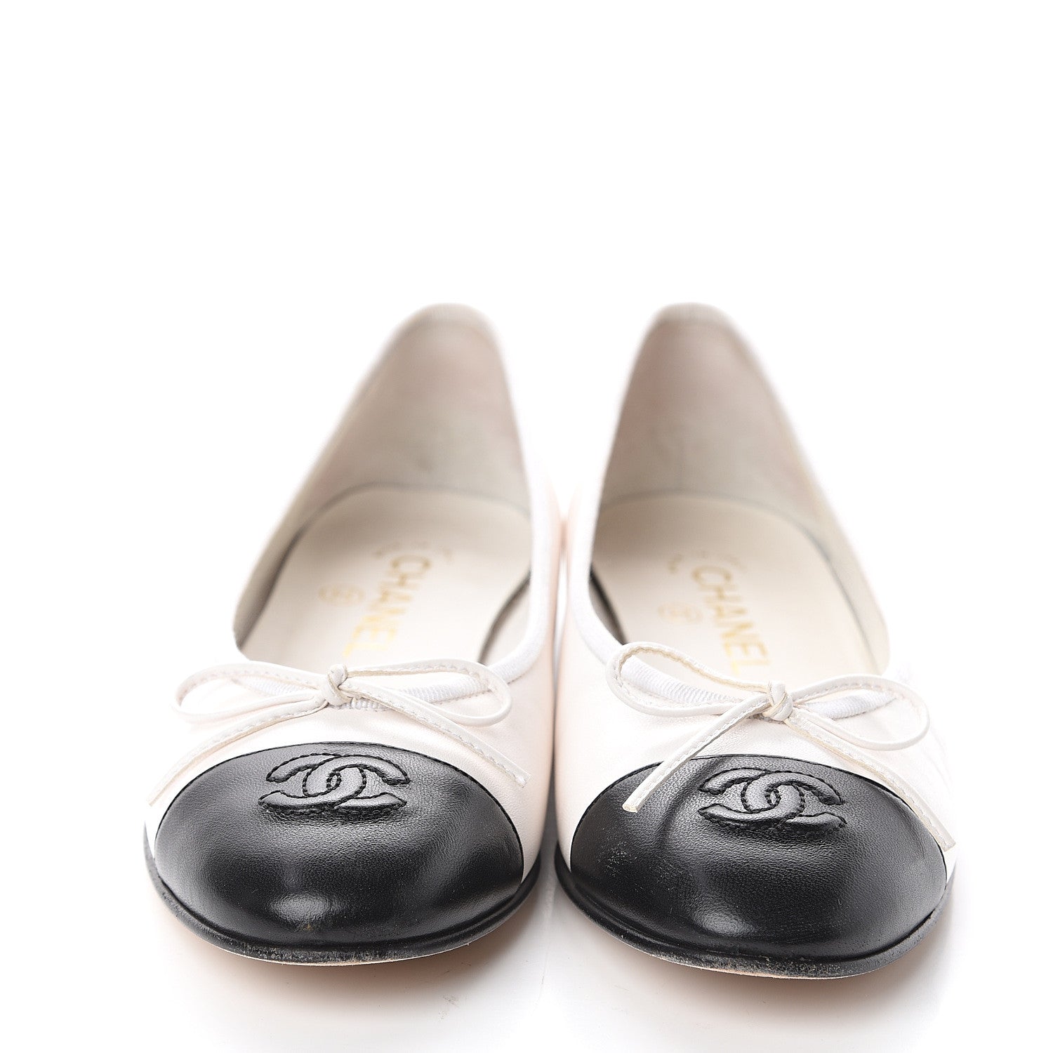 Chanel Lambskin Cap Toe Ballerina Flats 37.5 White Black 2 of 7