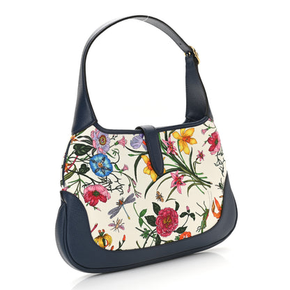 Gucci Canvas Flora Medium Jackie Hobo Blue Agata 3 of 9