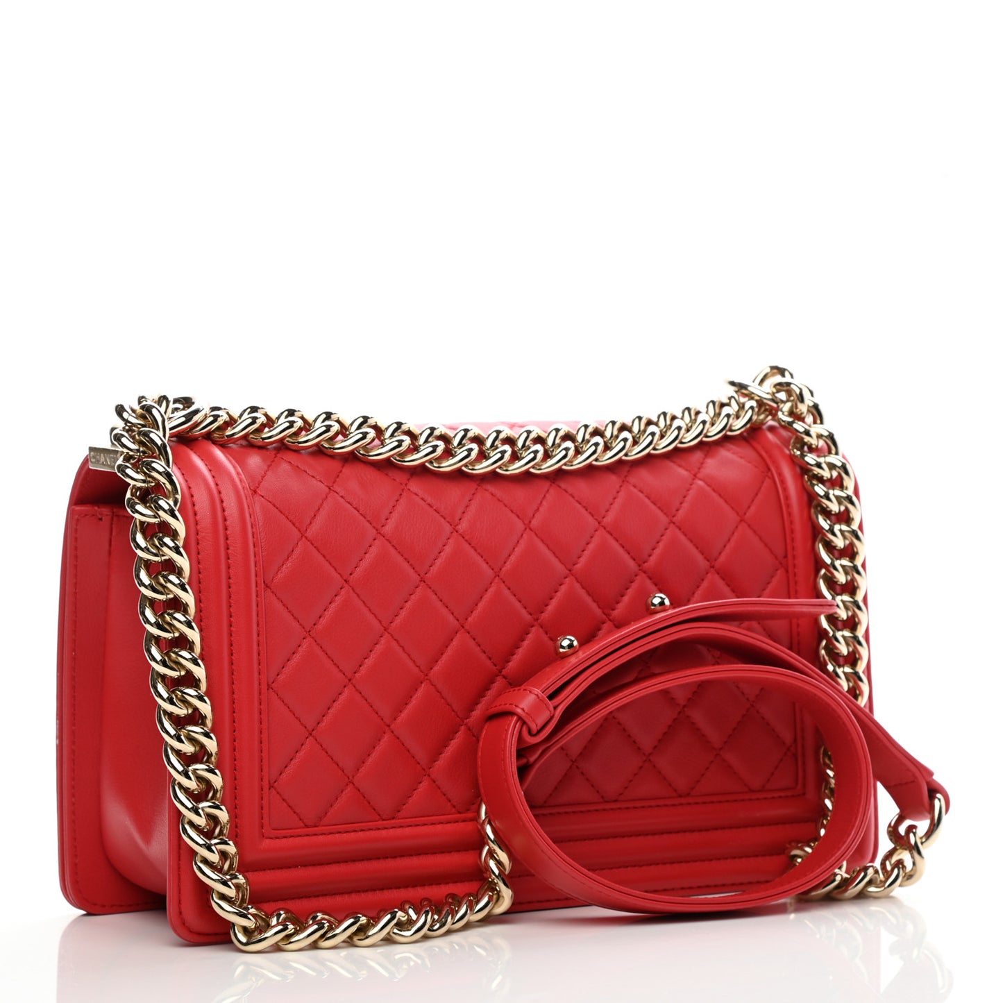 Calfskin Quilted Medium Boy Flap Red
