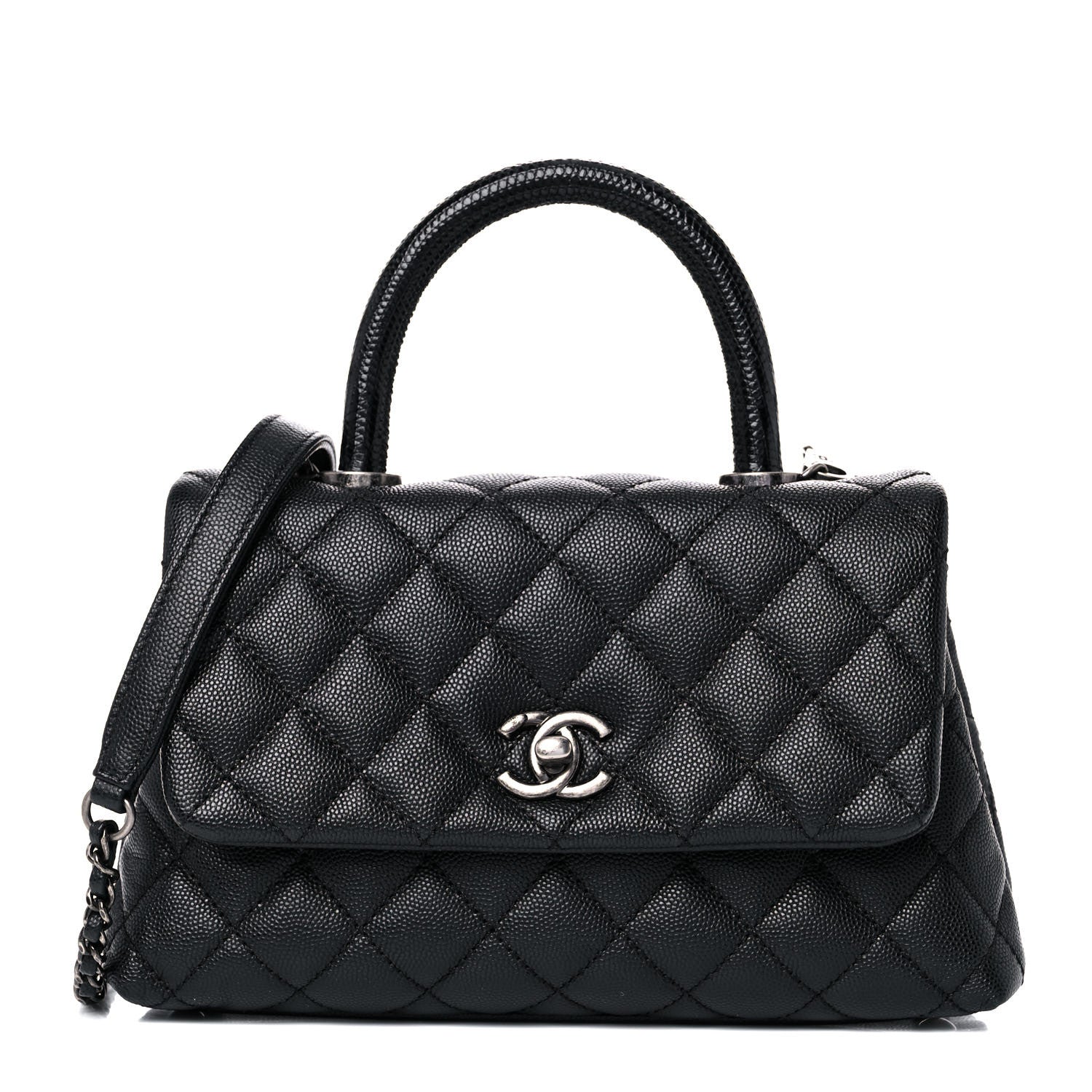 Chanel Caviar Lizard Embossed Quilted Mini Coco Handle Flap Black 1 of 9