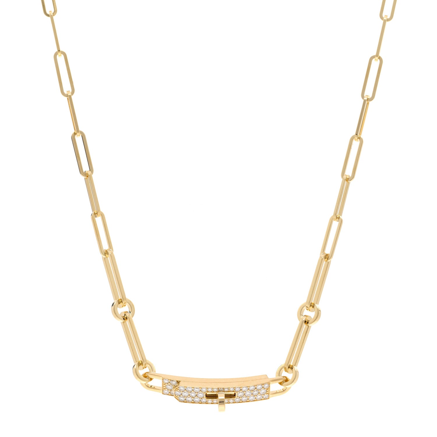 Hermes 18K Yellow Gold Diamond Pave Kelly Chaine Choker Necklace 1 of 6