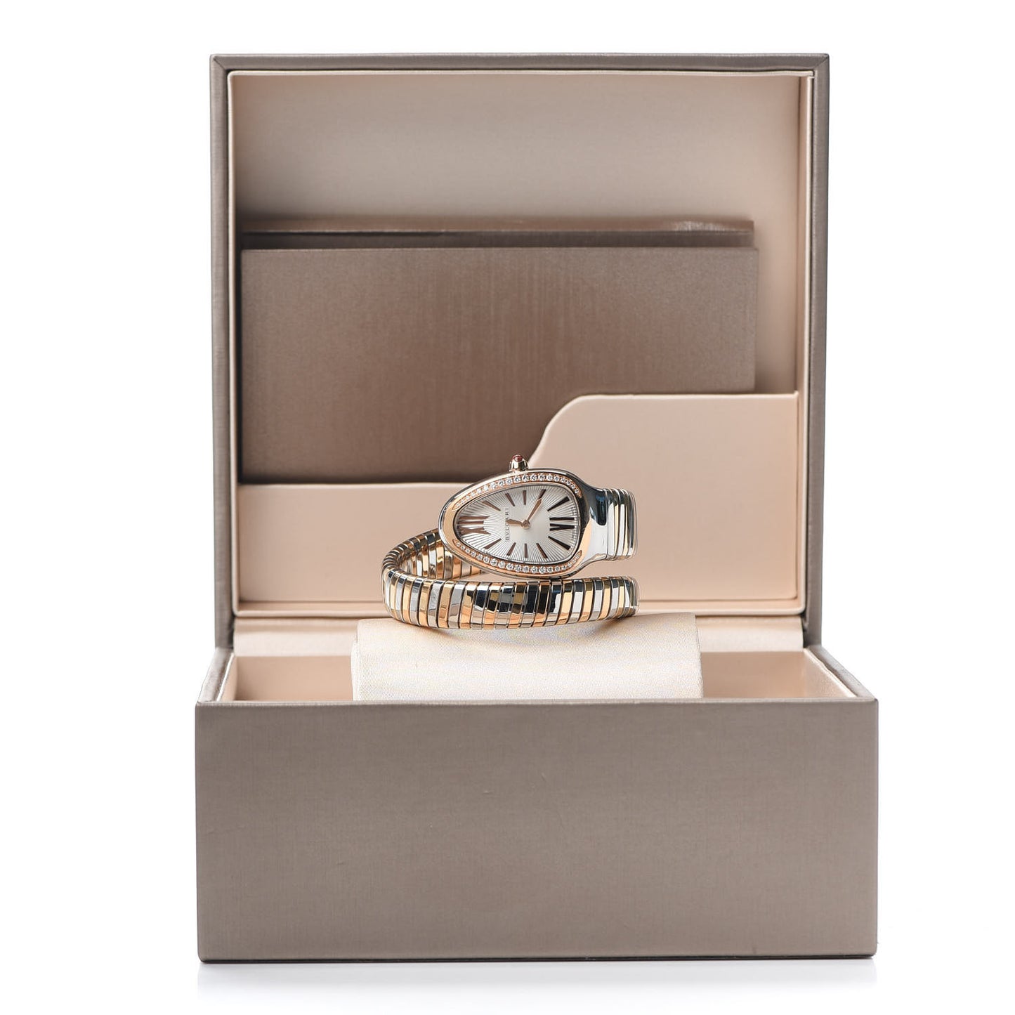 Stainless Steel 18K Rose Gold Diamond Bezel 35mm Serpenti Tubogas Quartz Watch