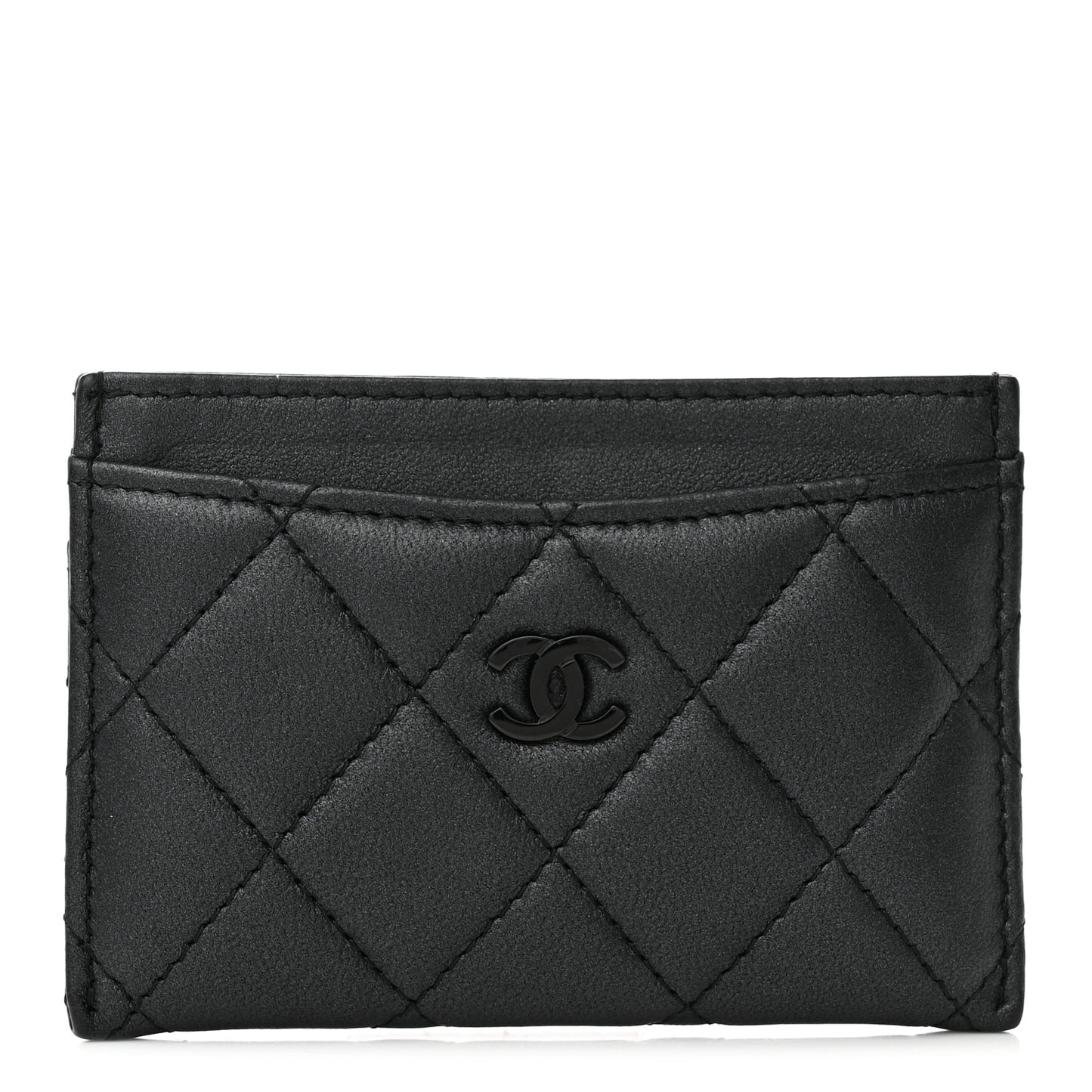 Pearly Lambskin Quilted Card Holder So Black