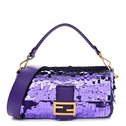 Fendi Sequin Paillettes Shiny Nappa Sex and the City Baguette Viola Purple Rain 1 of 10