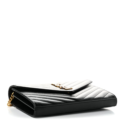 Saint Laurent Grain De Poudre Matelasse Chevron Monogram Chain Wallet Black 3 of 10