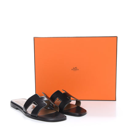Hermes Box Calfskin Oran Sandals 37 Black 10 of 10