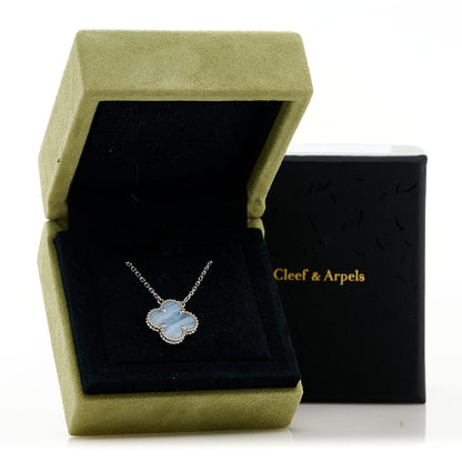 Van Cleef & Arpels 18K White Gold Chalcedony Vintage Alhambra Pendant Necklace 8 of 8