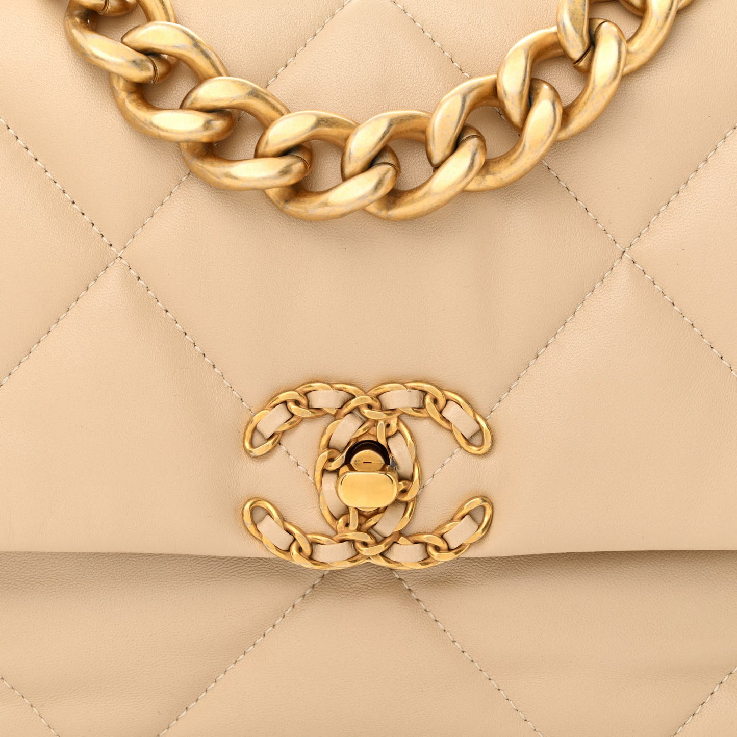 Lambskin Quilted Large Chanel 19 Flap Beige
