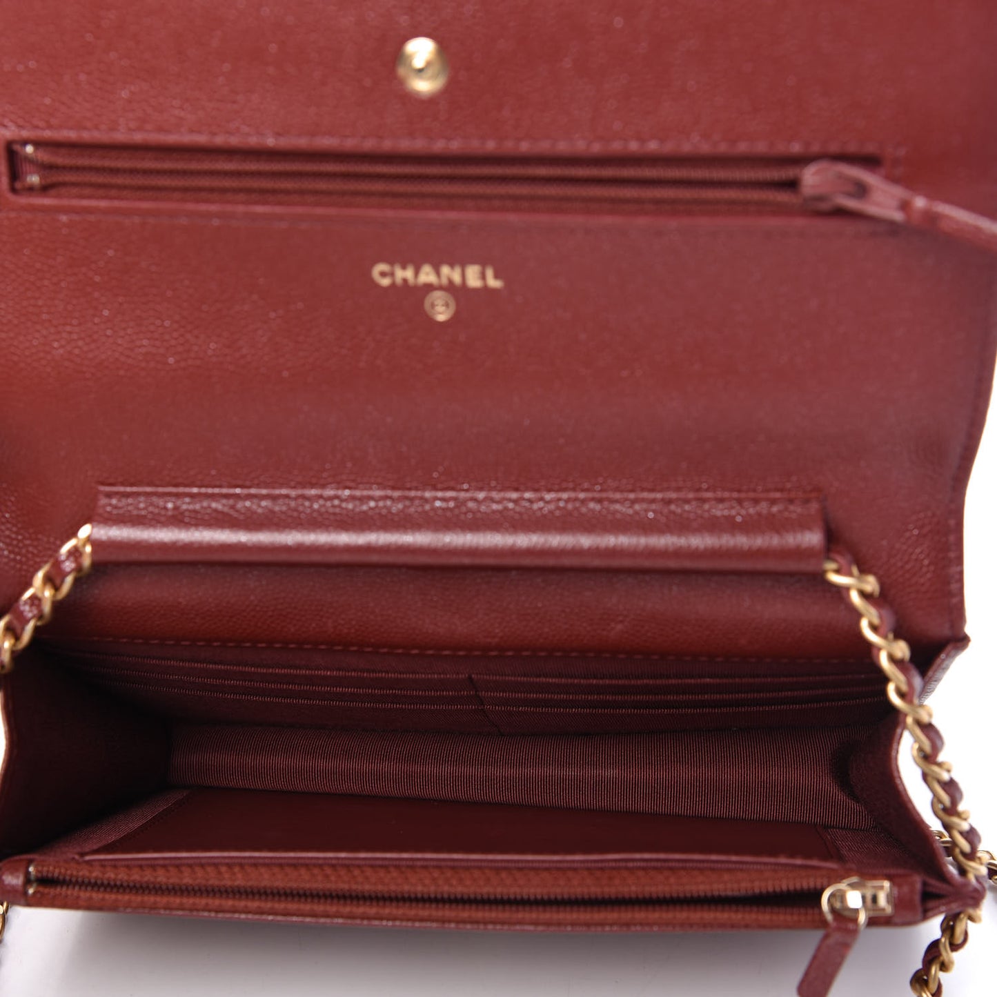 Metallic Caviar Quilted Wallet On Chain WOC Red