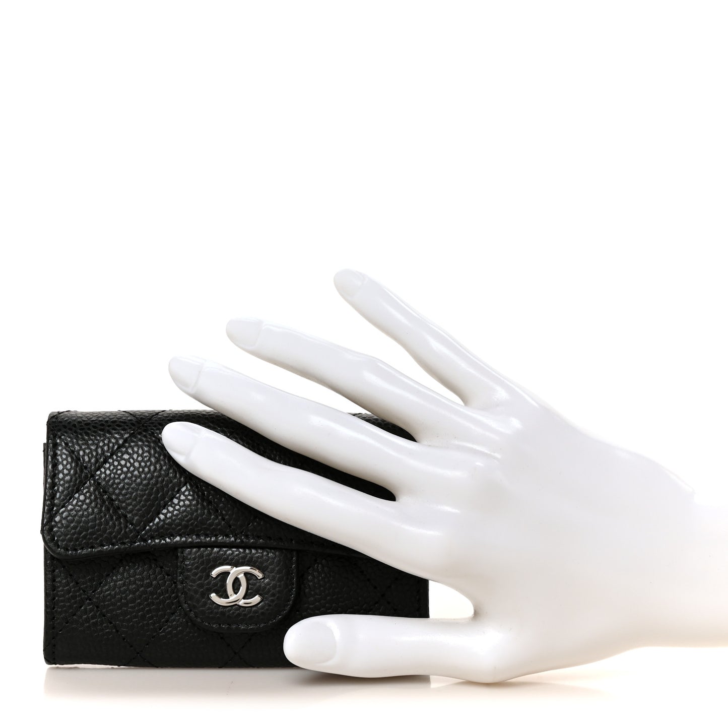 Caviar Quilted Flap Card Holder Wallet Black Black