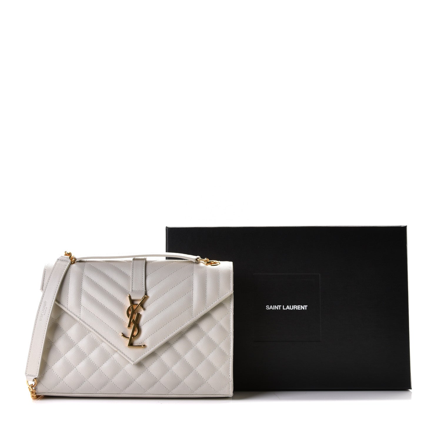 Saint Laurent Grain De Poudre Textured Mixed Matelasse Medium Triquilt Monogram Satchel Crema Soft 11 of 11