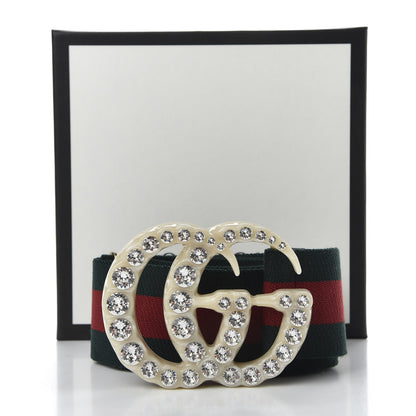 Gucci Elastic Web Crystal Embellished Plexiglass GG Marmont Belt 75 30 Red Green 5 of 5