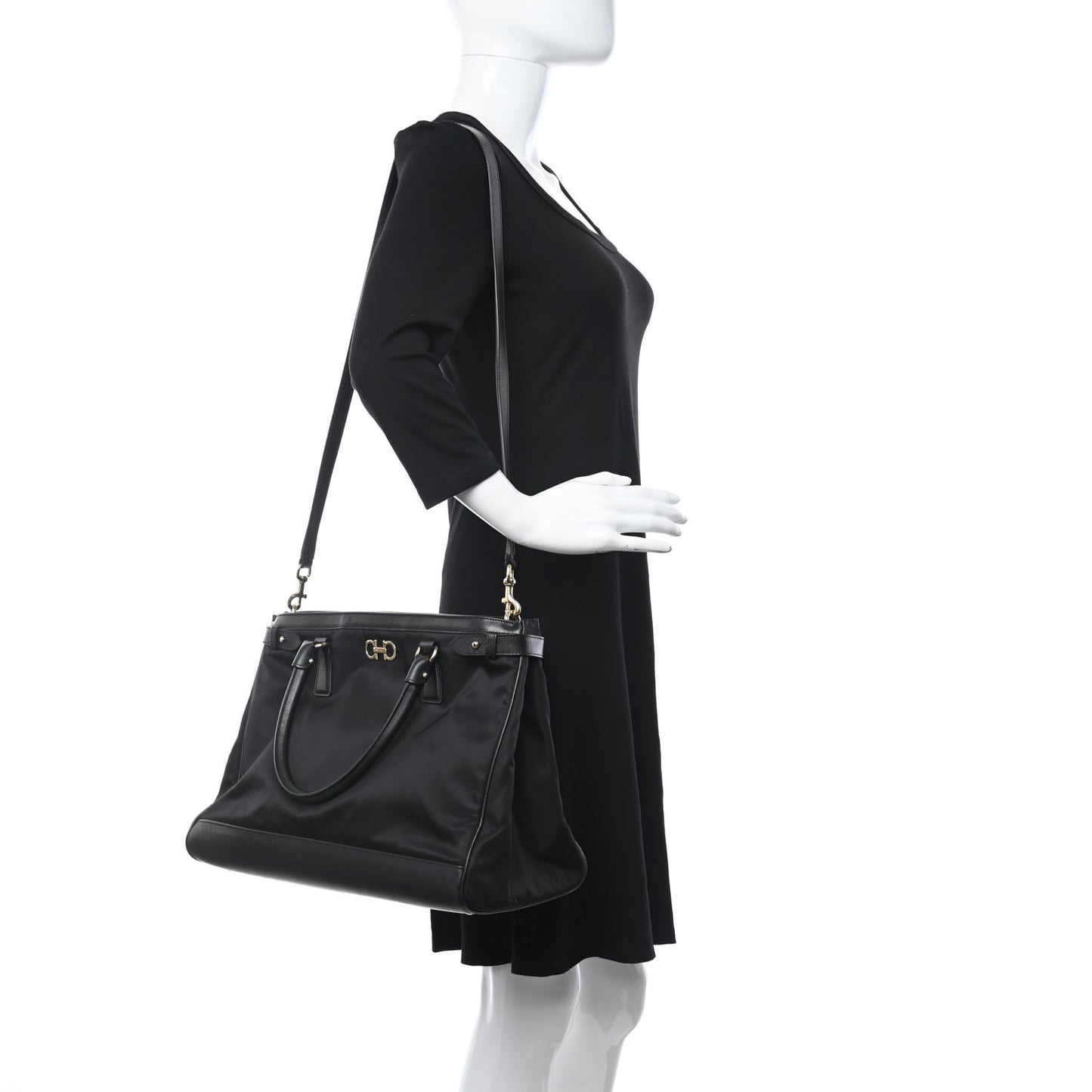 Nylon Hammered Calfskin Batik Tote Black