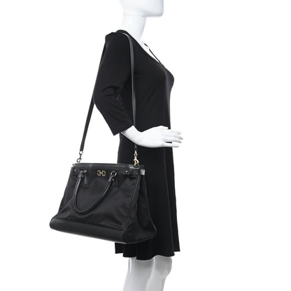 Salvatore Ferragamo Nylon Hammered Calfskin Batik Tote Black 2 of 9