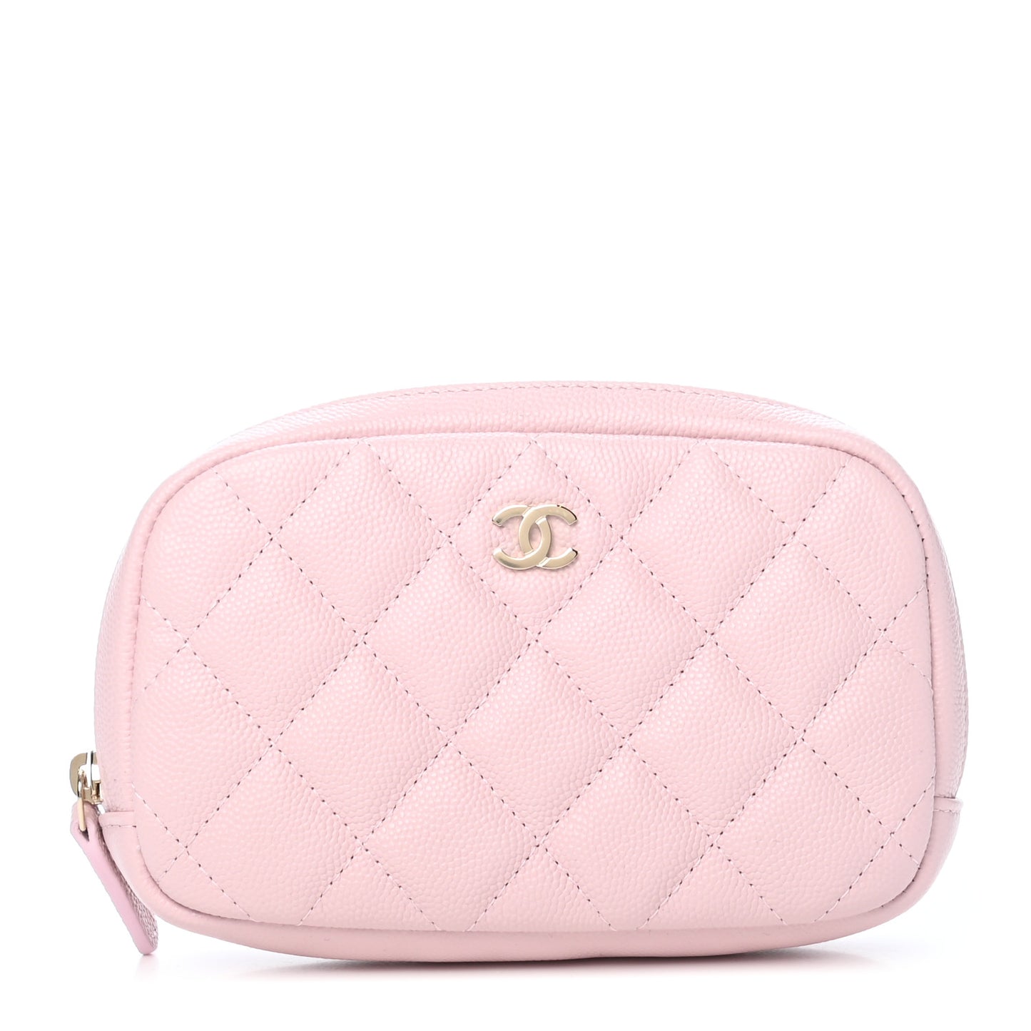 Caviar Quilted Small Curvy Pouch Cosmetic Case Light Pink