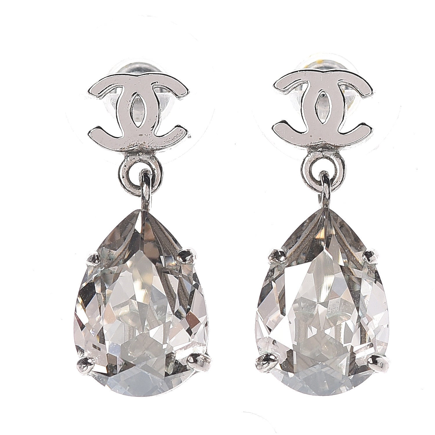 Chanel Crystal CC Tear Drop Earrings Silver 1 of 5