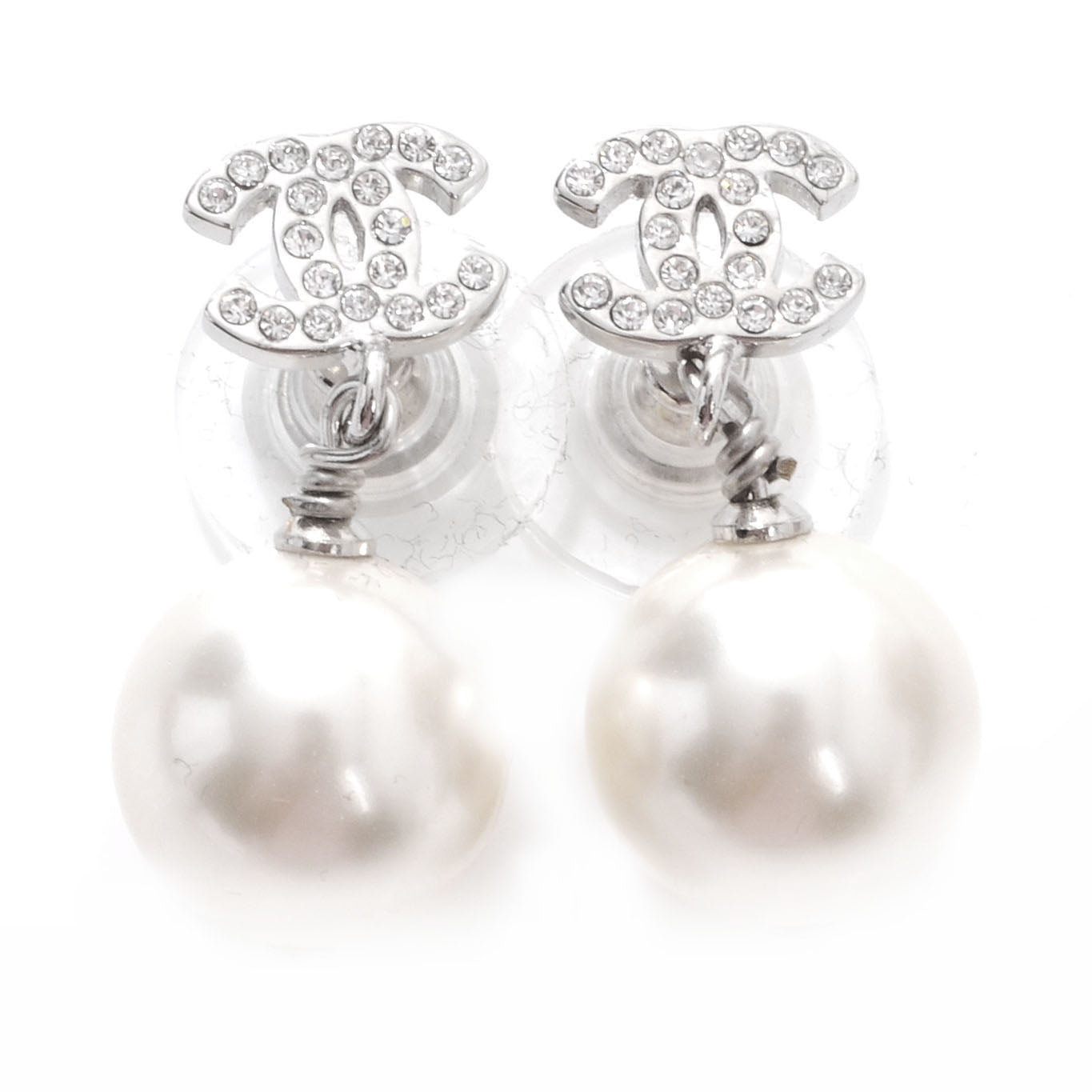 Swarovski Crystal CC Pearl Dangle Earrings Silver