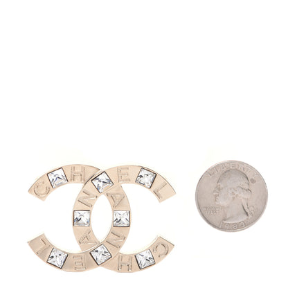 Chanel Crystal Metal CC Paris Button Brooch Gold 2 of 7
