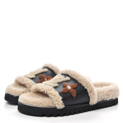 Louis Vuitton Shearling Calfskin Paseo Flat Comfort Mule 38 Beige 3 of 9
