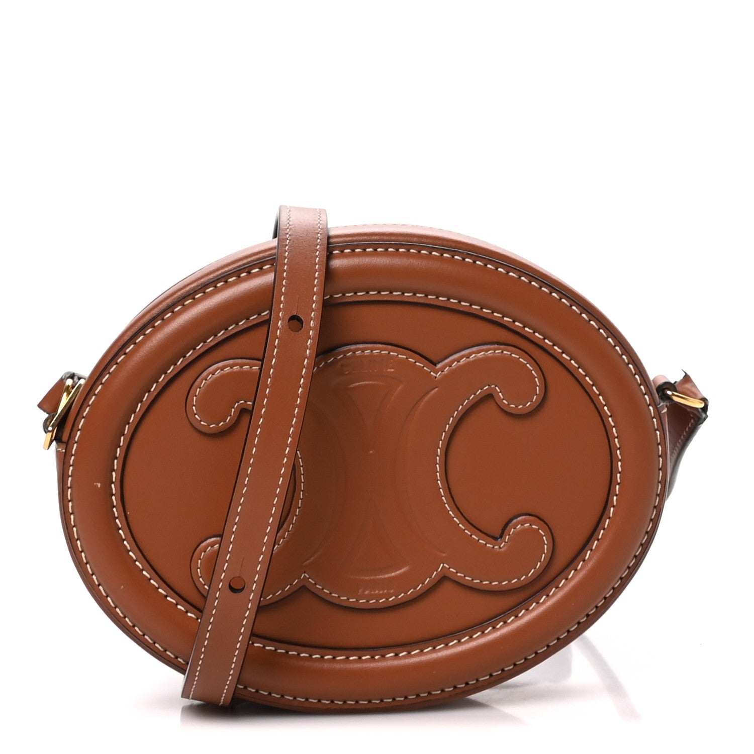 Celine Smooth Calfskin Cuir Small Triomphe Oval Crossbody Purse Tan 1 of 10