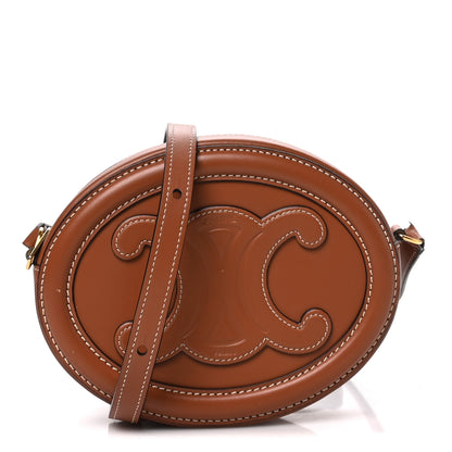 Celine Smooth Calfskin Cuir Small Triomphe Oval Crossbody Purse Tan 1 of 10