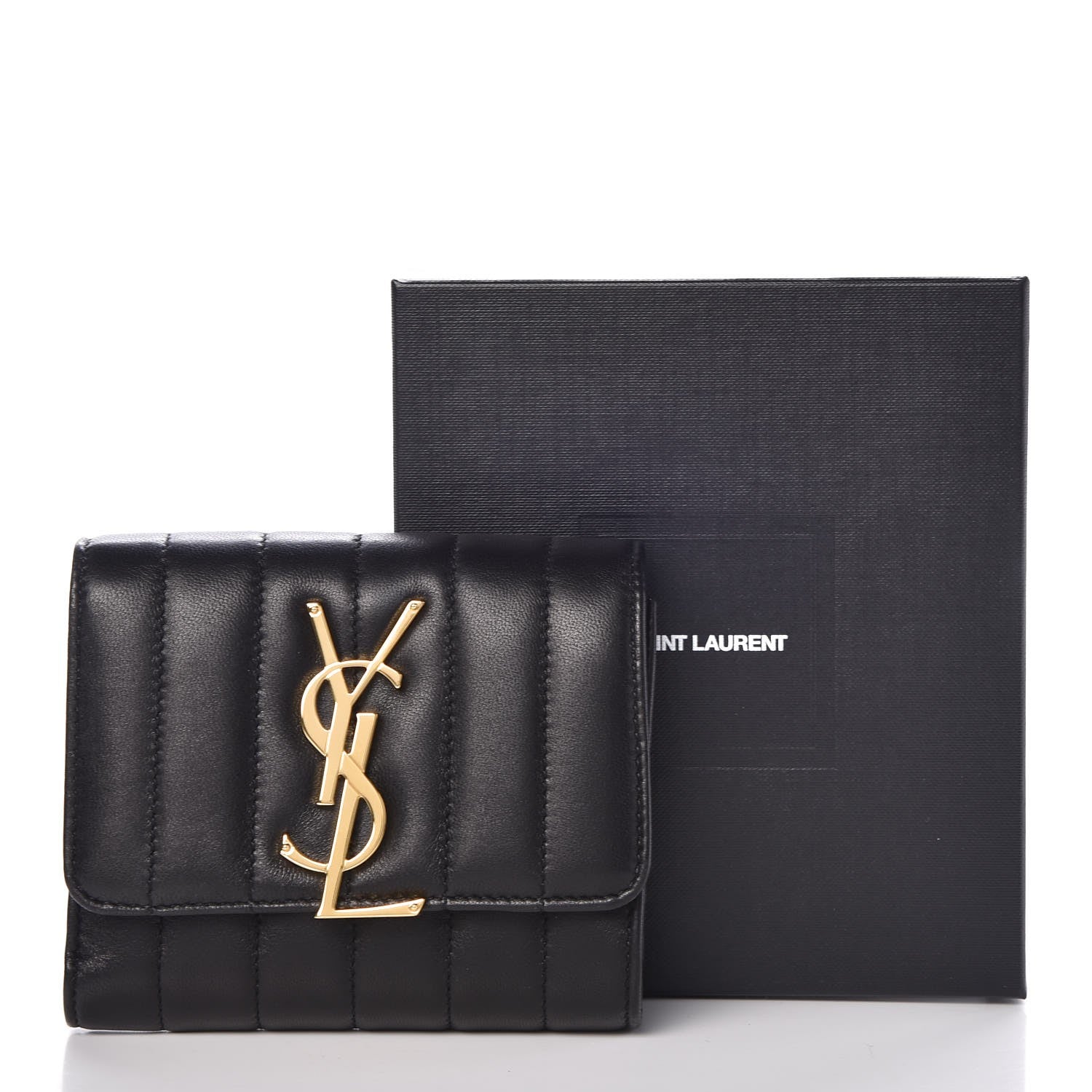 Saint Laurent Lambskin Matelasse Monogram Vicky Tri-Fold Wallet Black 8 of 8