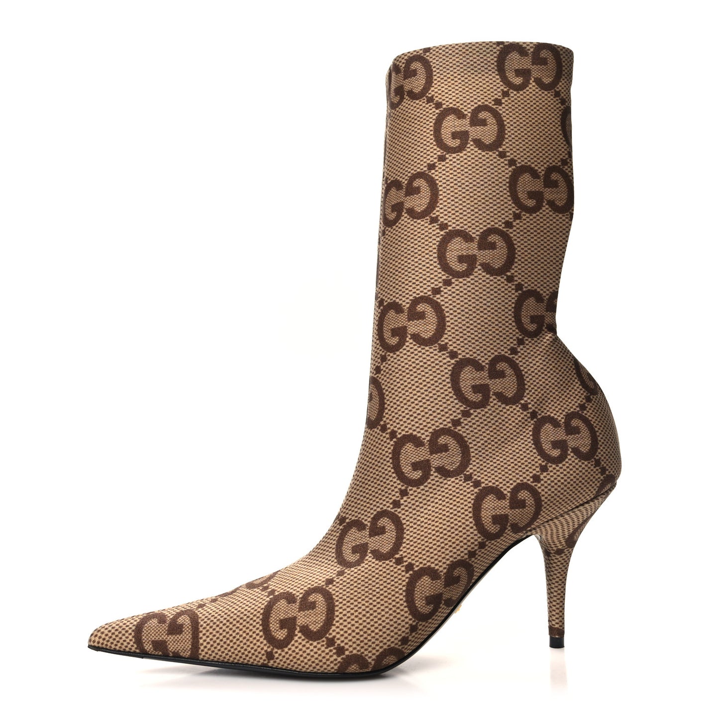X GUCCI Jersey Maxi GG Monogram Crepe Knife Booties 37 Camel Ebony