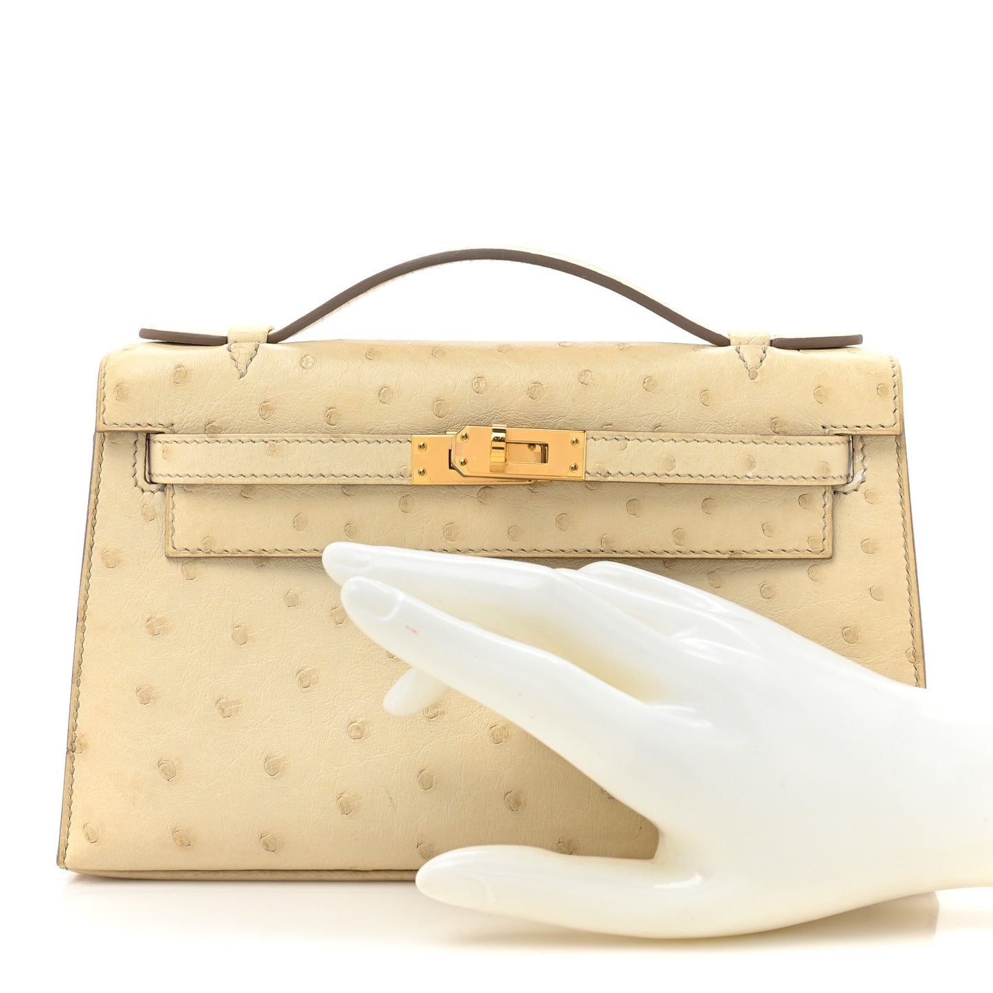 Ostrich Kelly Pochette Clutch Beton
