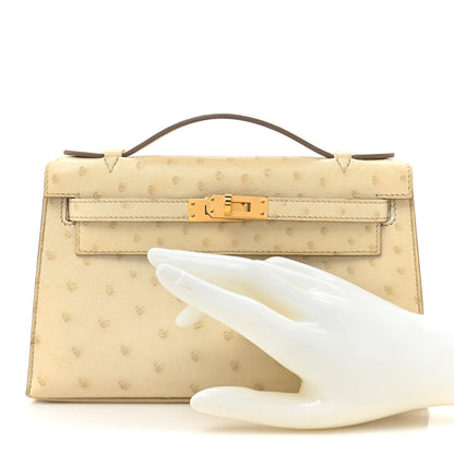 Hermes Ostrich Kelly Pochette Clutch Beton 3 of 16