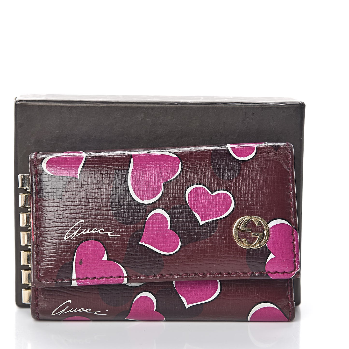Calfskin Heartbeat Print Key Holder New Wine