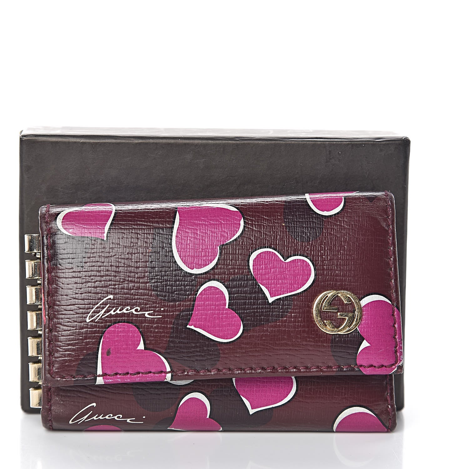 Gucci Calfskin Heartbeat Print Key Holder New Wine 7 of 7