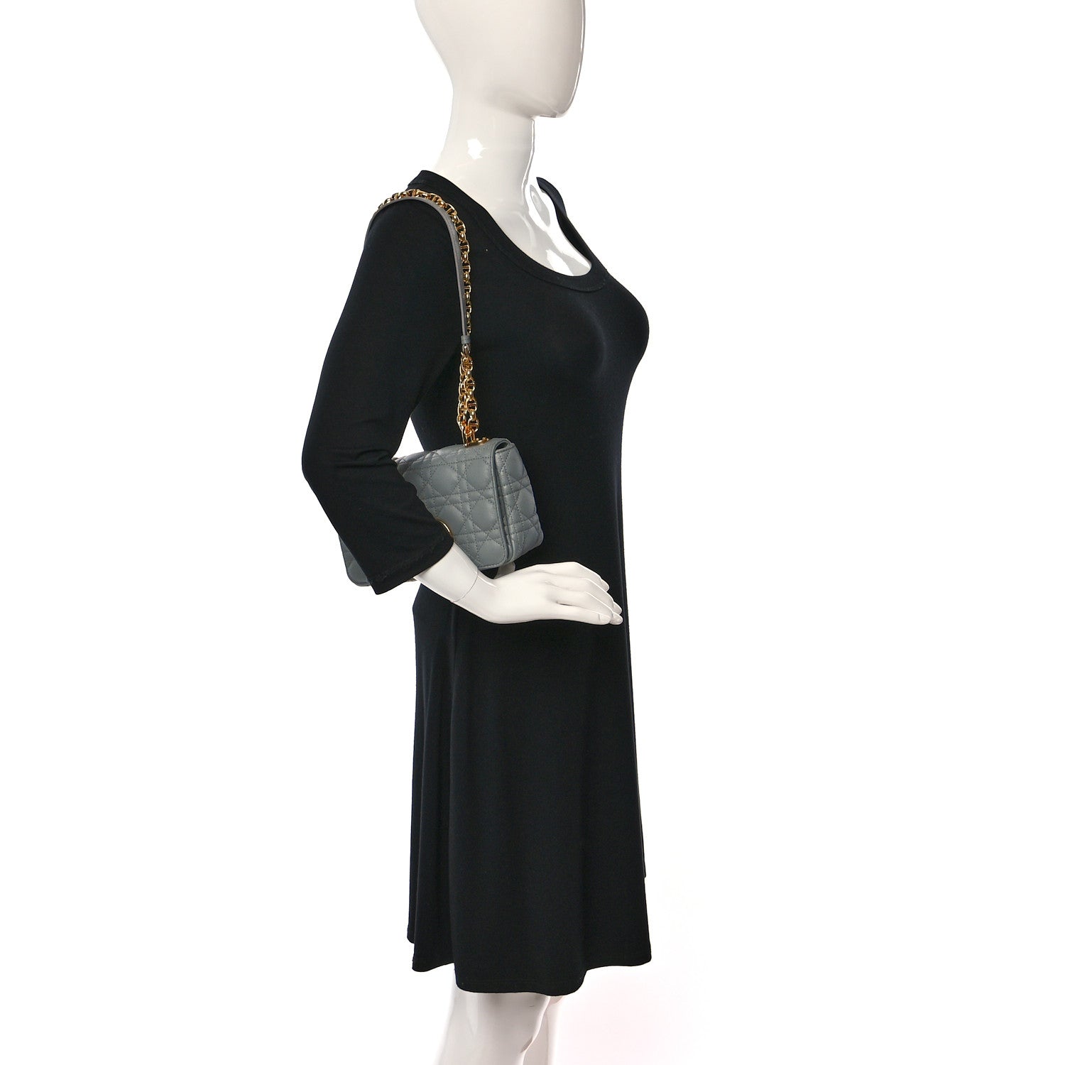 Christian Dior Calfskin Cannage Small Caro Bag Grey 2 of 10